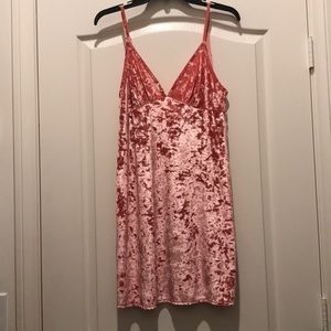 Pink velvet low scoop dress